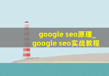 google seo原理_google seo实战教程